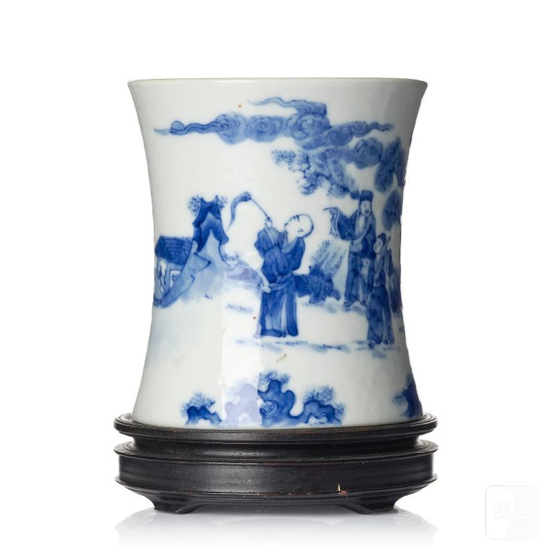 A blue and white brush-pot,